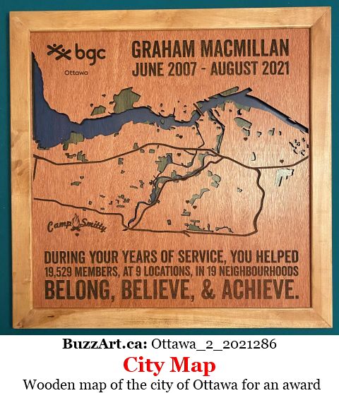 Wooden map of the city of Ottawa for an award